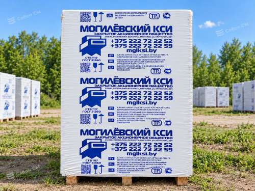 Газосиликатные блоки Могилевский КСИ D700 600х100х200 перегородочные